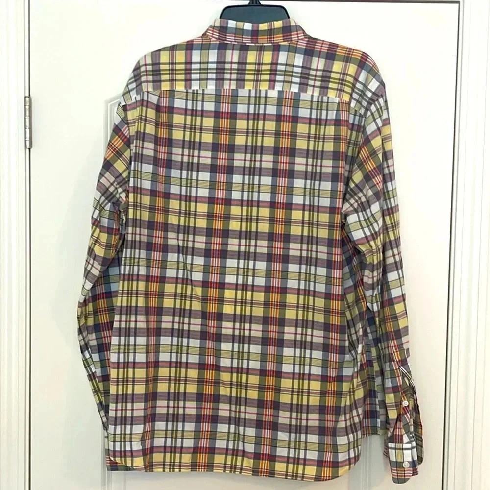 J Crew Button Down Slim Large Summer Plaid 100% Cotton Shirt